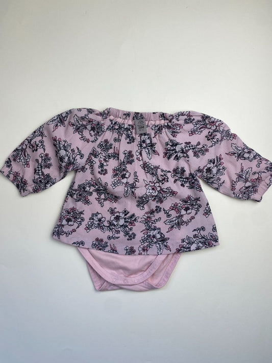 Body neonata a maniche lunghe con stampa floreale rosa