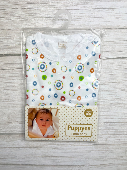 Body neonato Puppyes a manica corta fantasia stelle e cerchi