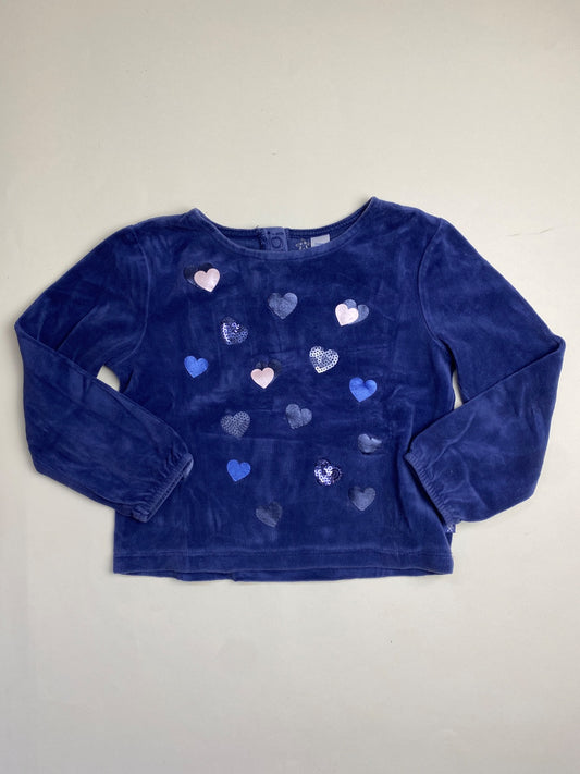 Maglia in velluto blu con cuori per bambina