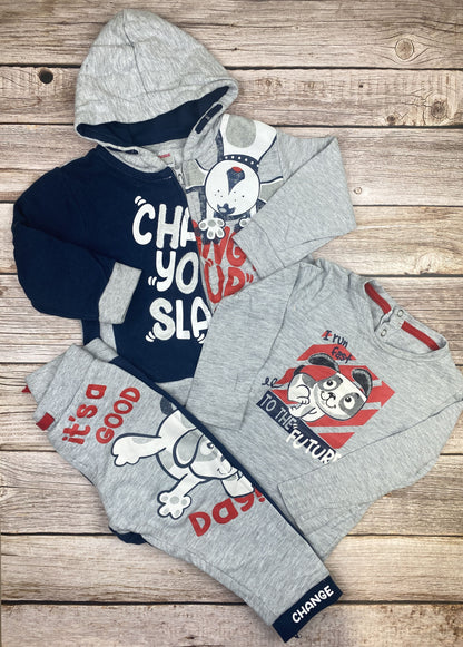 Set felpa, t-shirt manica lunga e pantalone