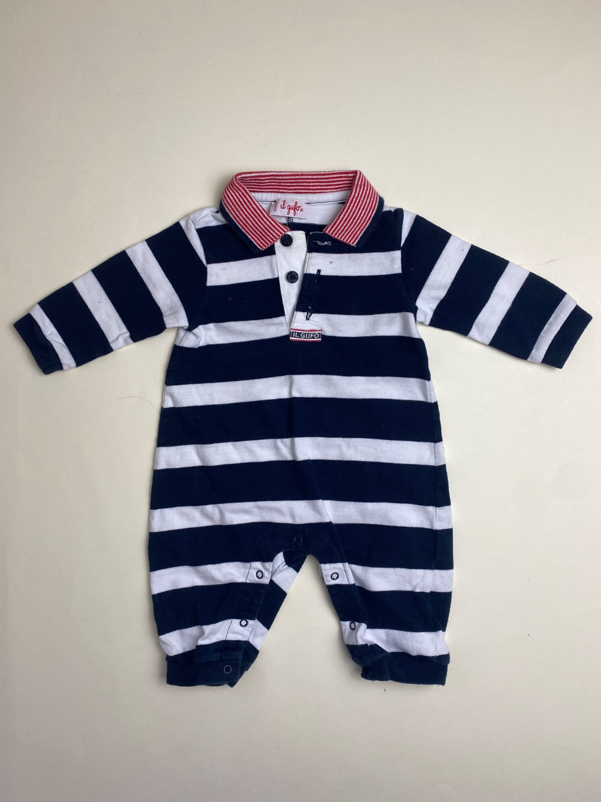 Tutina Neonato a Righe Blu Navy e Bianche Il Gufo - piccolo segno lavabile