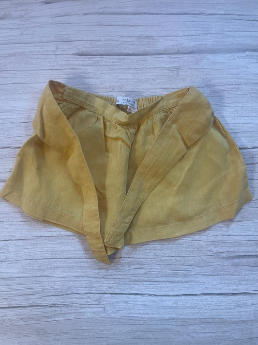 Pantaloncini Bambina Giallo Senape con Fiocco 100% lino