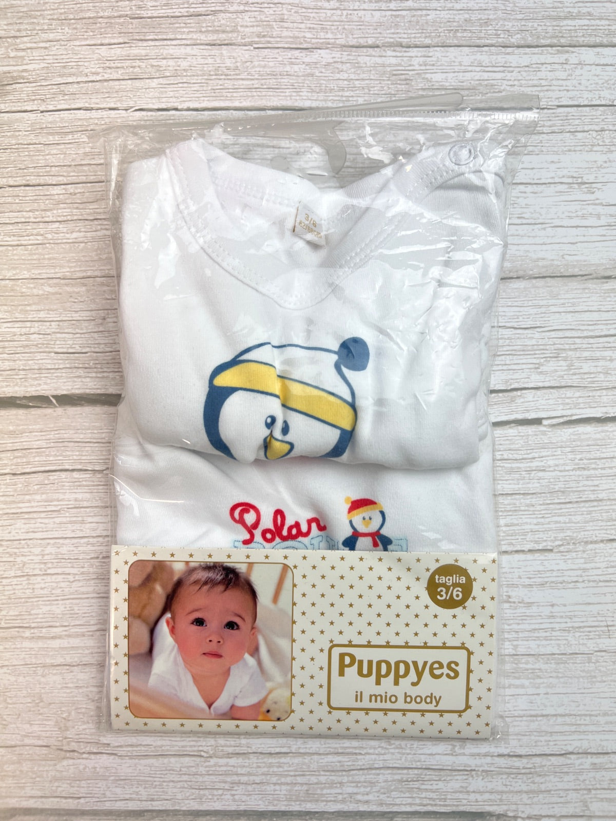 Set 2 Body Neonato Bianche Puppyes con Pinguino