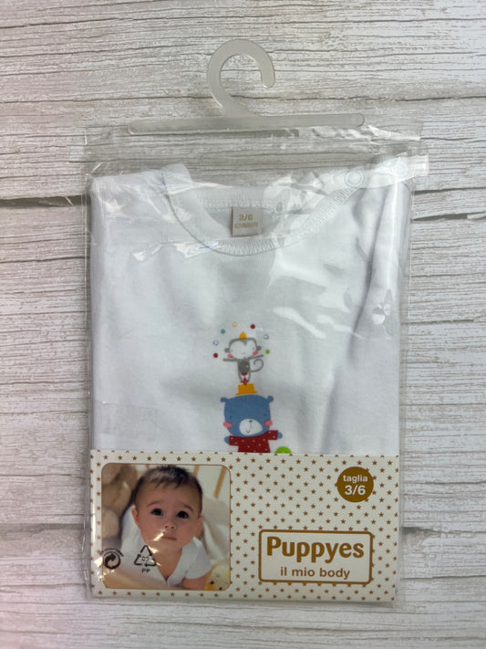 Body neonato bianco Puppyes con stampa orsetto e scimmia
