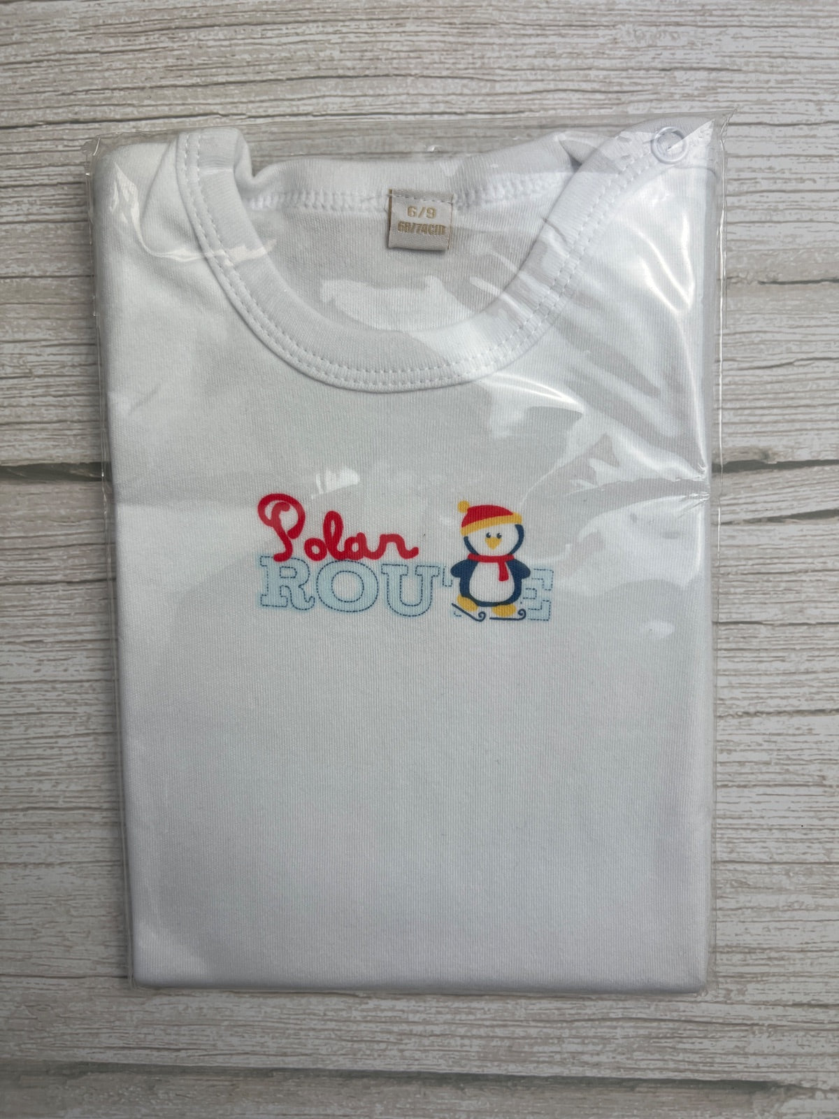 Body Neonato Bianco con Ricamo Pinguino e Scritta Polar Route