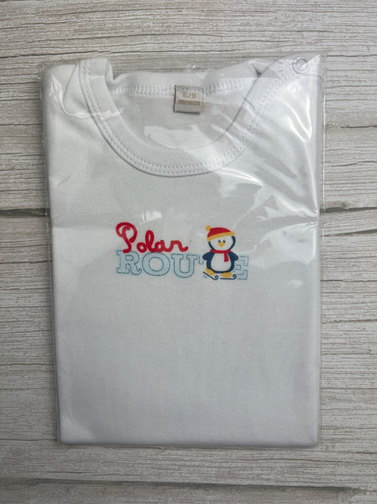 Body Neonato Bianco con Ricamo Pinguino e Scritta Polar Route