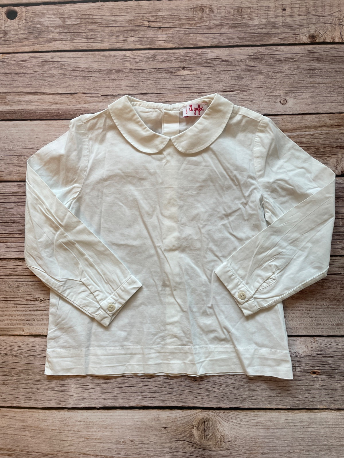 Camicia Bianca a Maniche Lunghe con Colletto Peter Pan