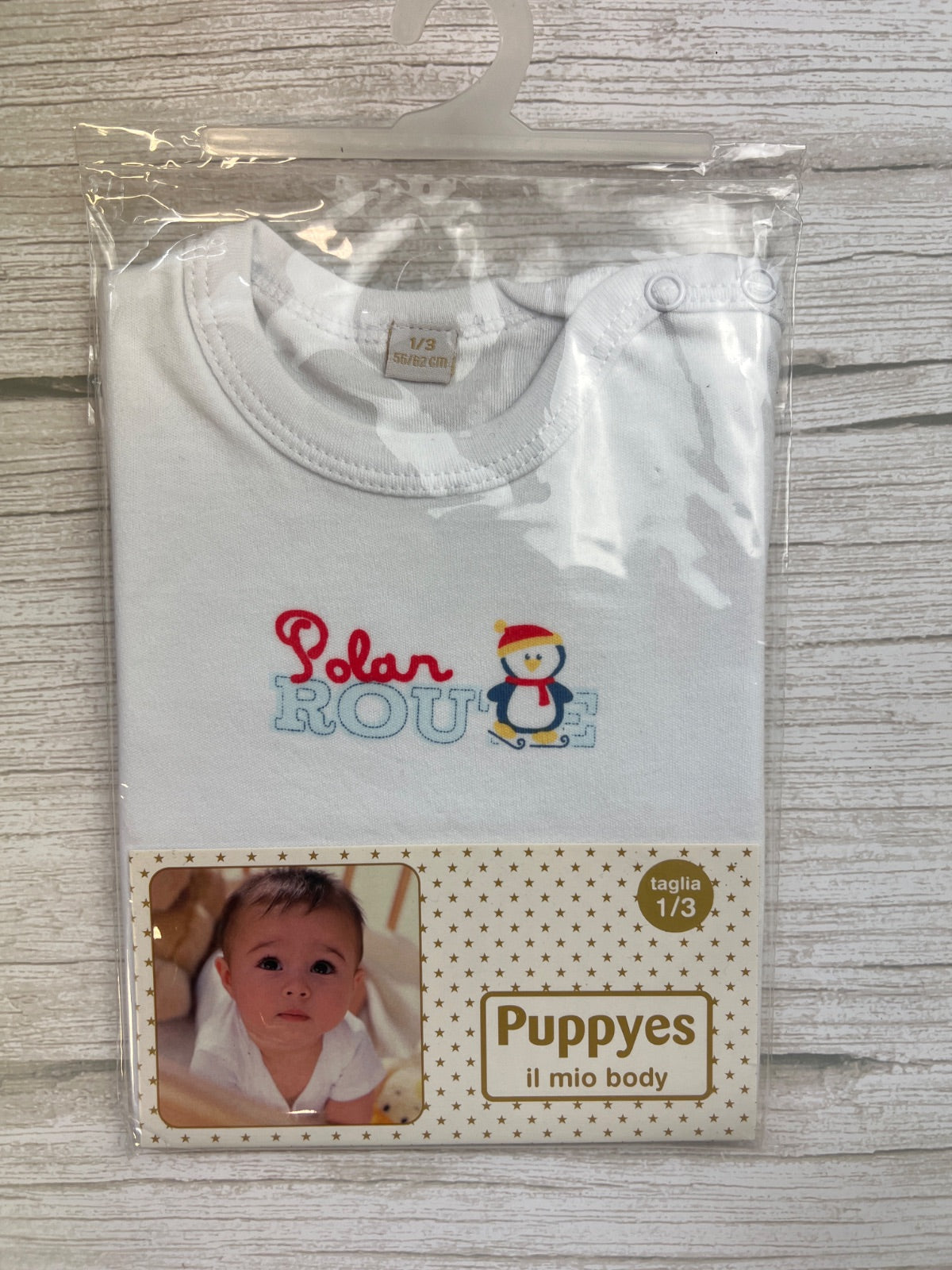 Body Neonato Bianco con Ricamo Pinguino e Scritta Polar Route