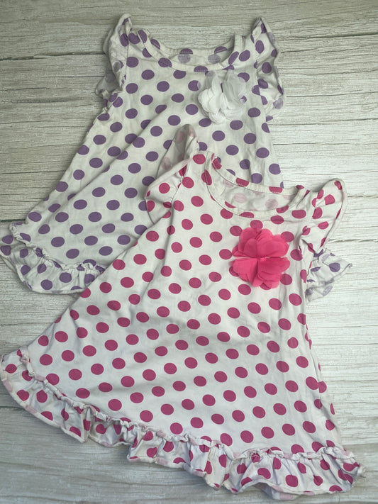 Set 2 Abiti Bambina a Pois con Volant e Fiori