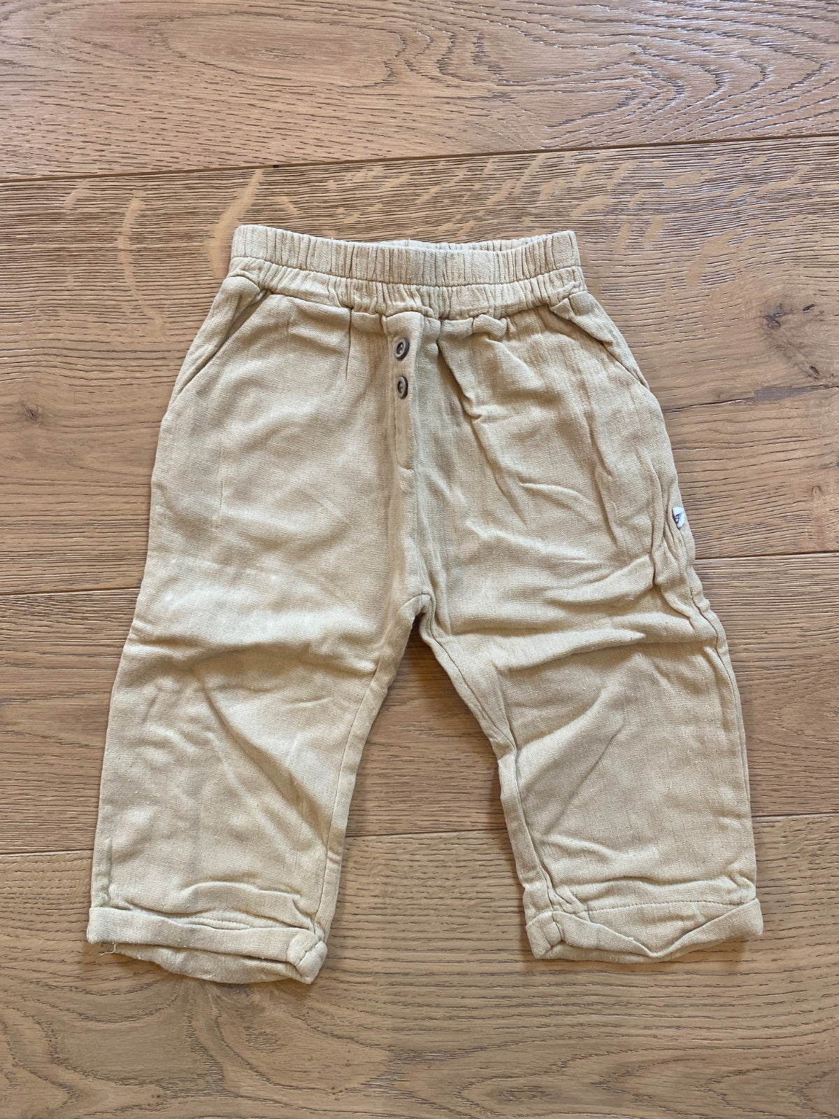 Pantaloni neonato/bambino beige con elastico e bottoni