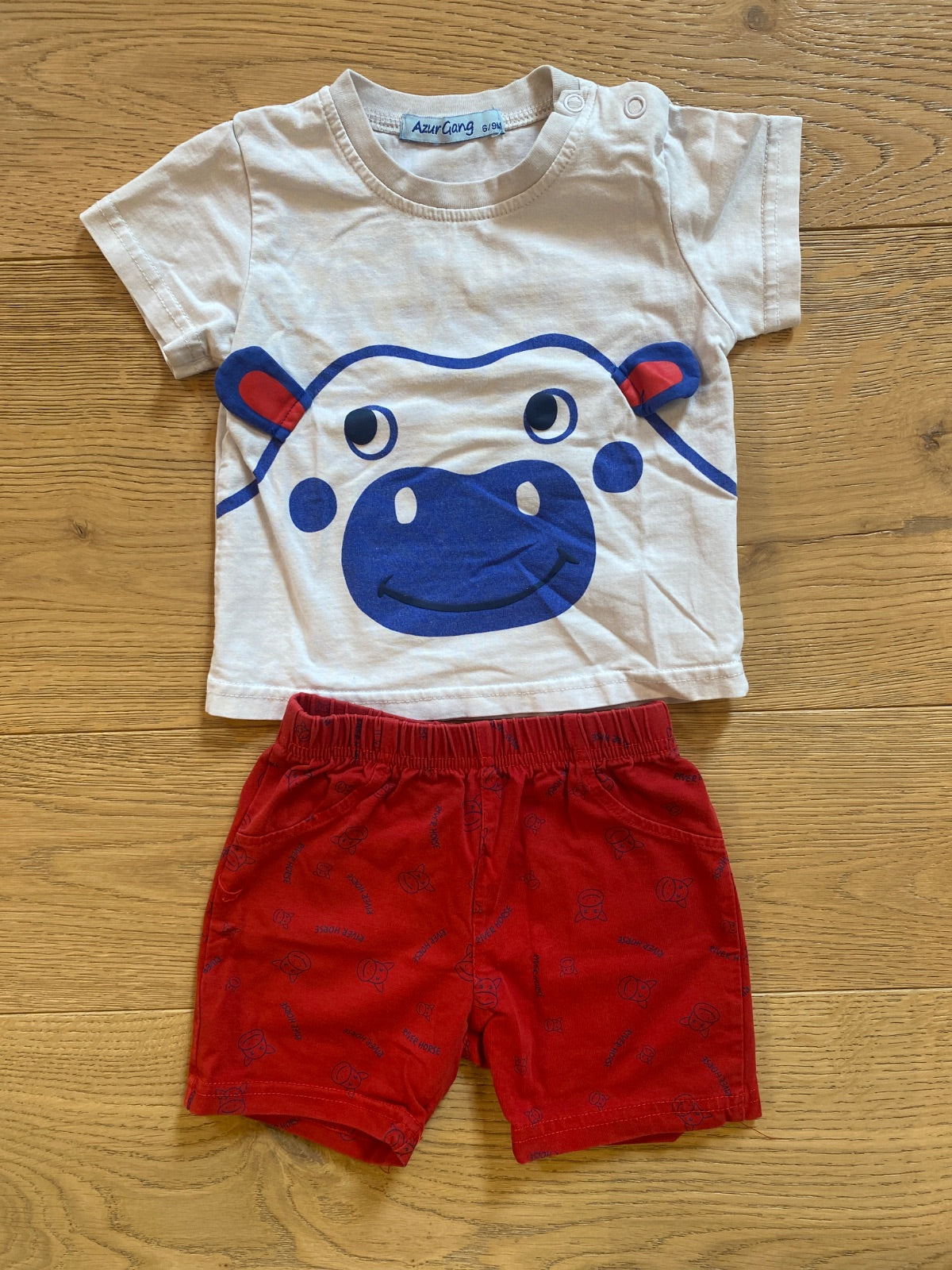 Completo Neonato T-shirt Mucca e Pantaloncini Rossi