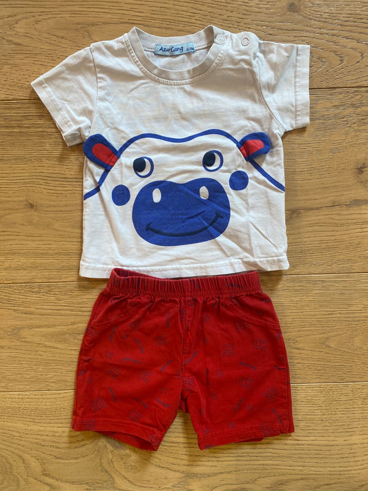 Completo Neonato T-shirt Mucca e Pantaloncini Rossi