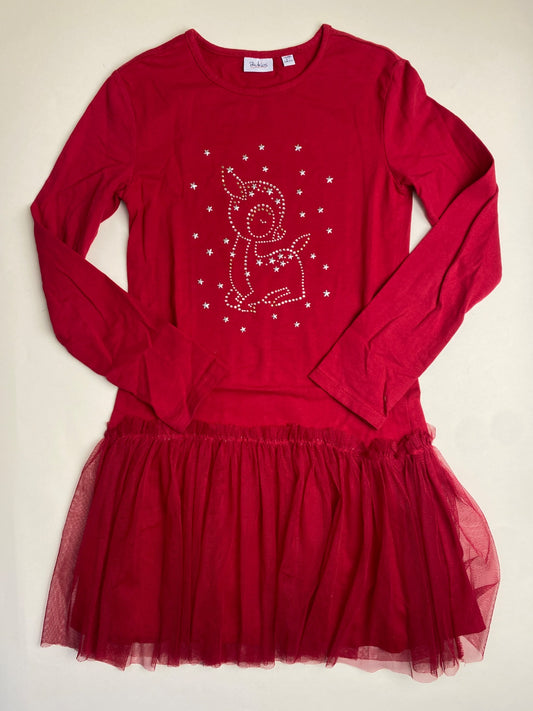 Vestito Bambina Rosso con Cerbiatto e Tulle