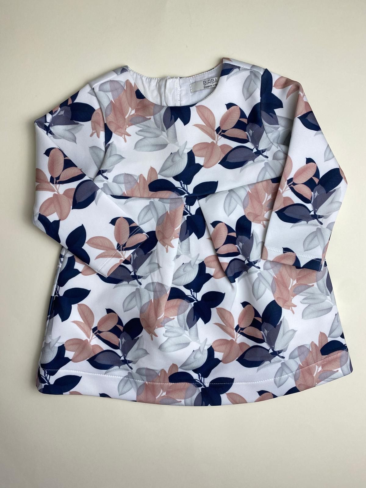 Vestito bambina a maniche lunghe con stampa foglie