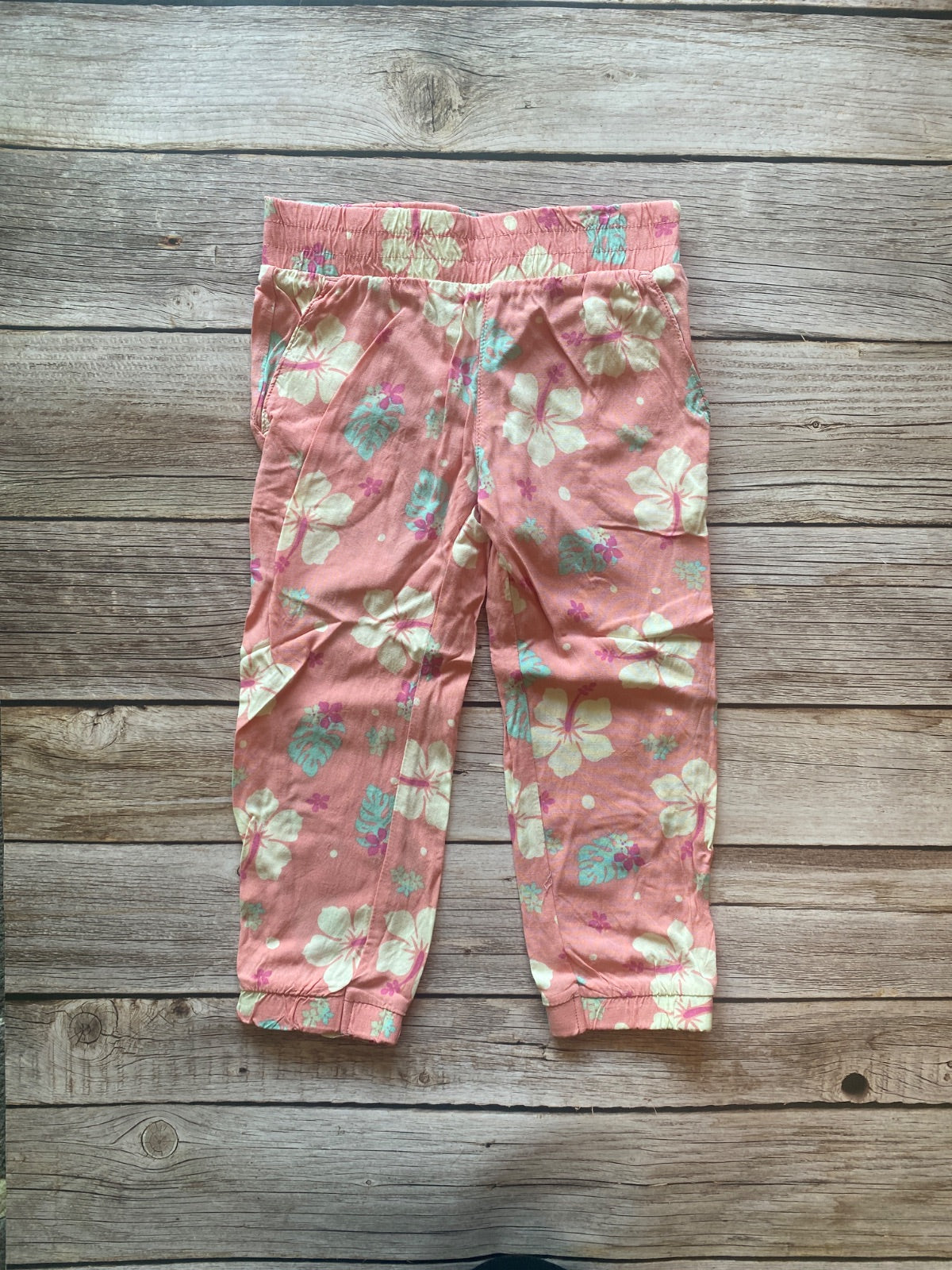 Pantaloni Bambina con Stampa Floreale Rosa