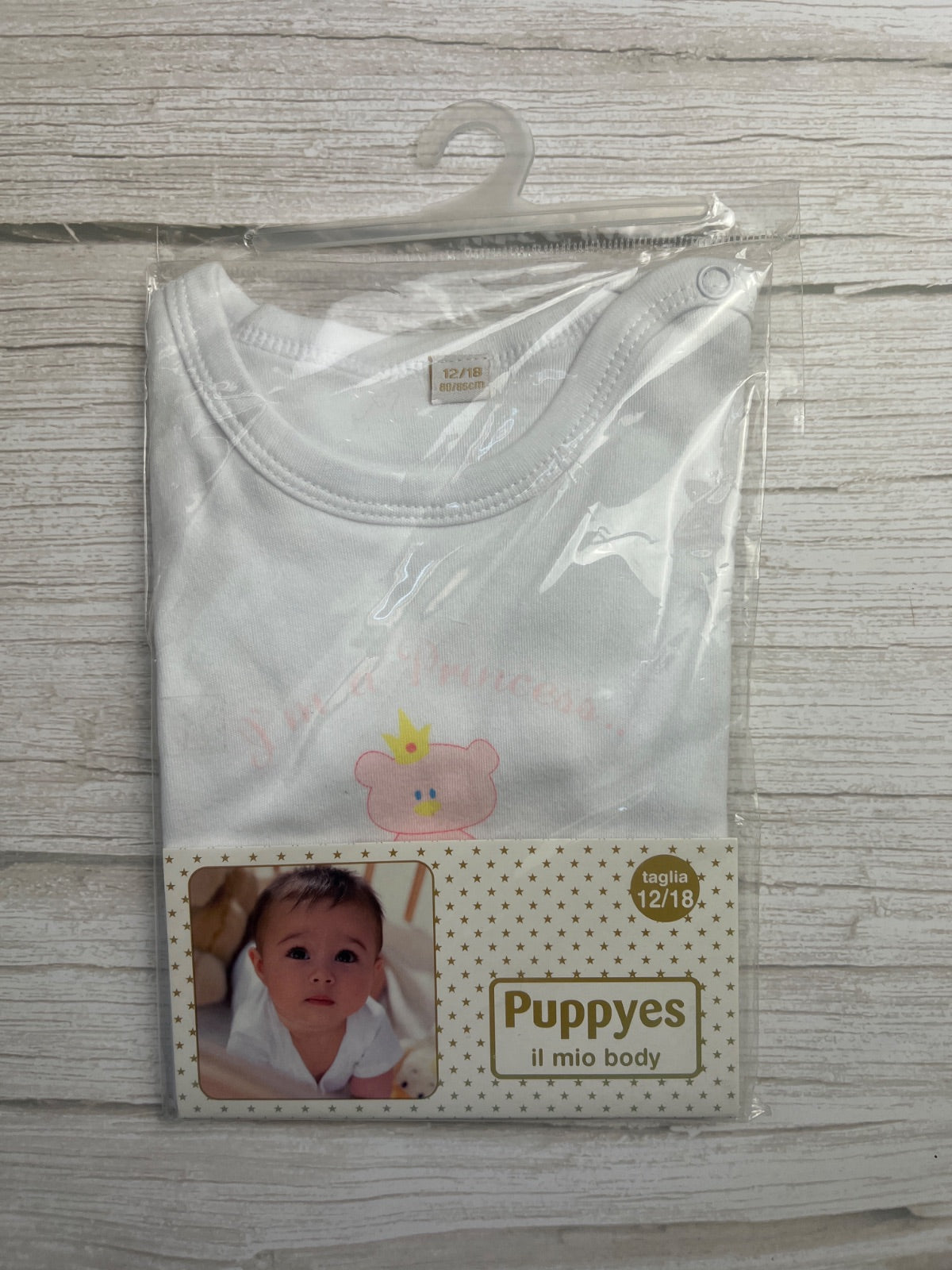 Body Neonato Bianco Puppyes con Stampa Orsetto Principessa