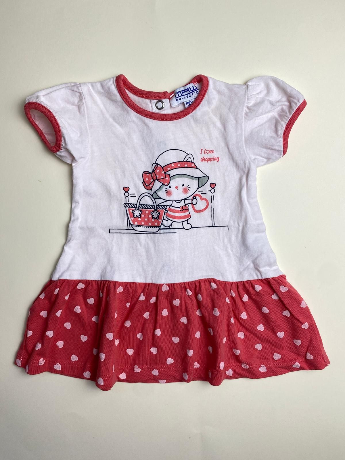 Vestito neonata con stampa gatto e cuori