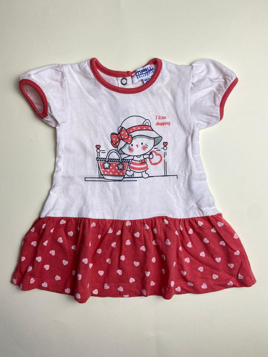 Vestito neonata con stampa gatto e cuori