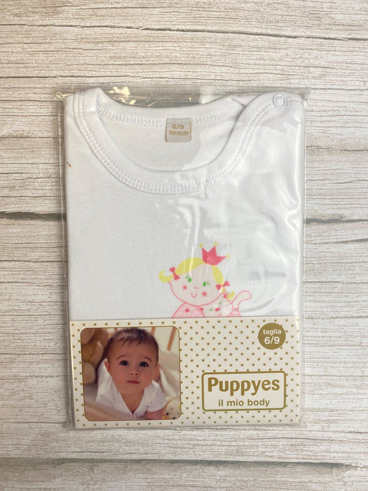 Body neonata bianco Puppyes con stampa principessa