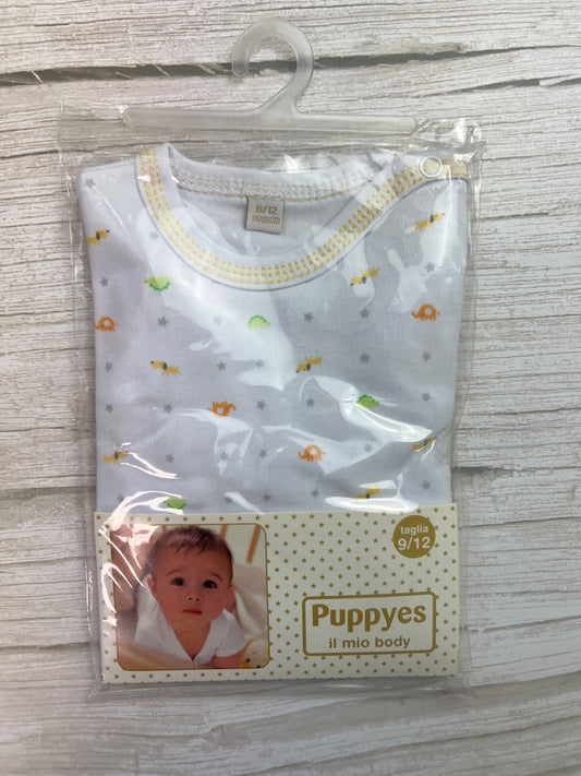 Body neonato Puppyes a manica corta con fantasia animali e stelle