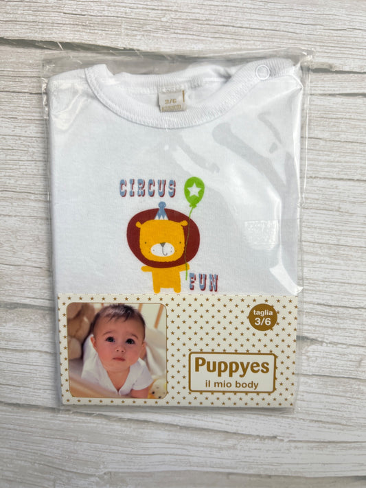 Body Neonato Puppyes Bianco con Stampa Leone Circus Fun