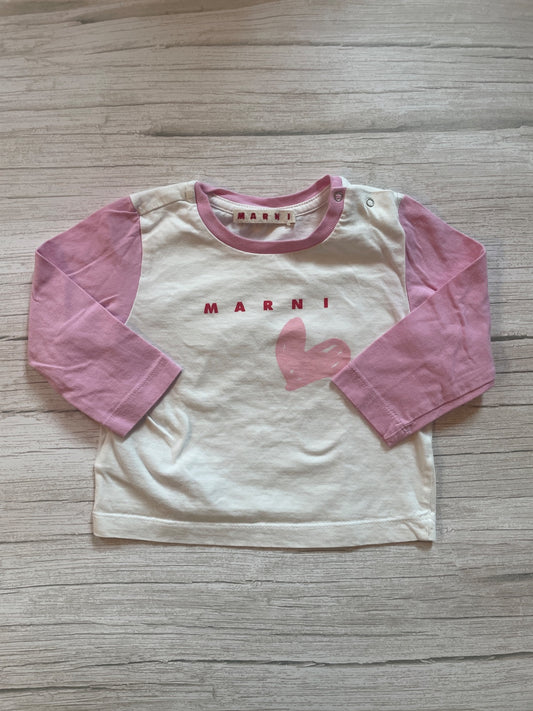 Maglietta Marni a maniche lunghe bianca e rosa con cuore