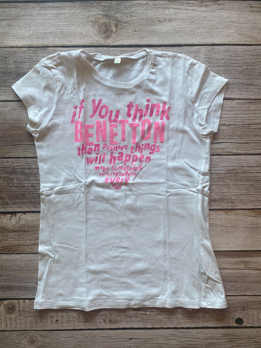 Maglietta bianca con stampa rosa Benetton