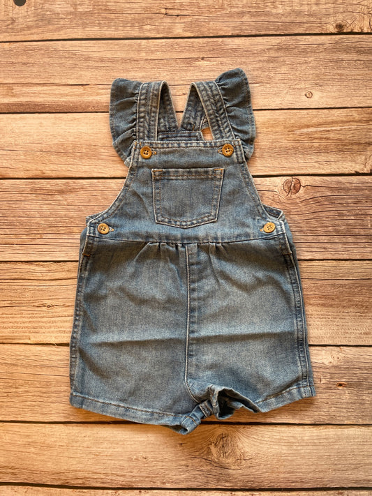 Salopette corta in denim per neonata/bambina con spalline a volant