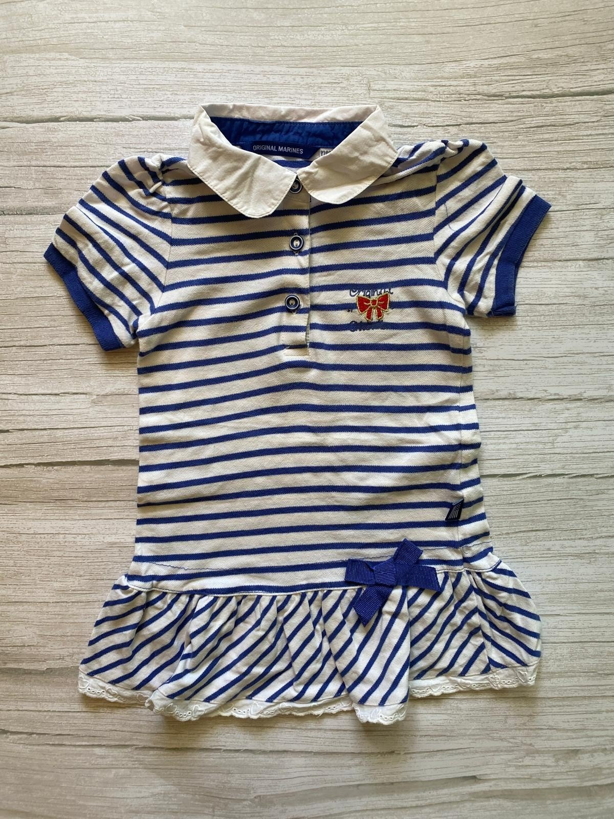 Vestito a righe blu e bianche con fiocco per bambina