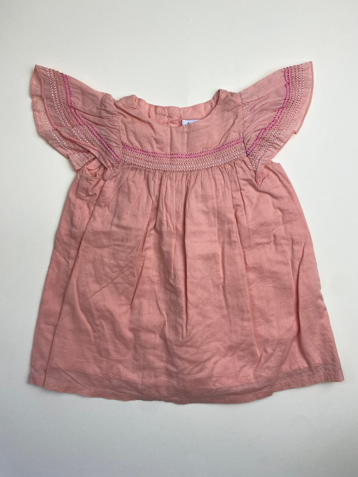 Vestito Bambina Rosa con Ricami e Maniche a Volant