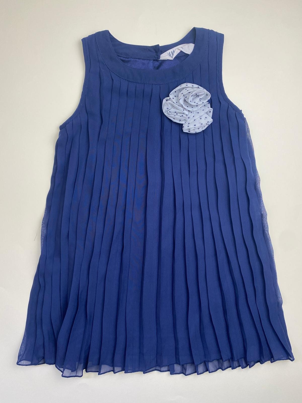 Vestito Bambina Blu Pieghettato con Fiore