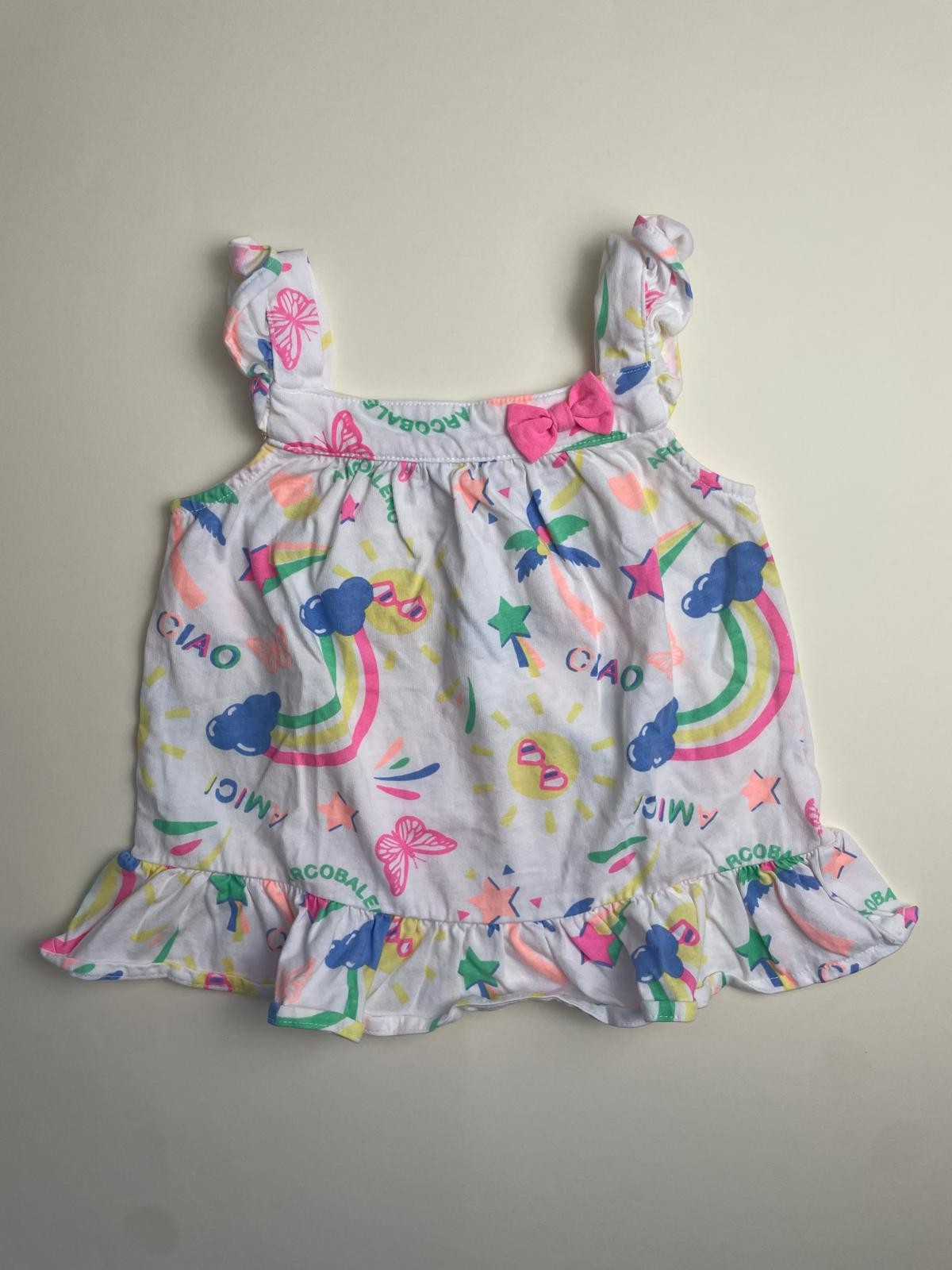 Top estivo per bambina con stampa colorata e fiocco