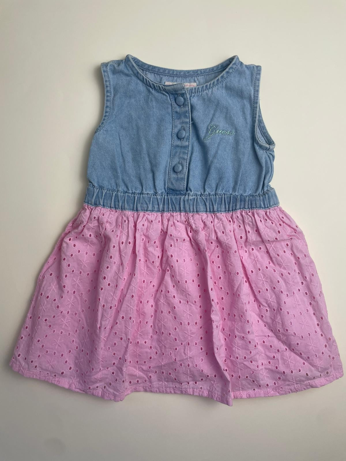 Vestito bambina Guess in denim e sangallo