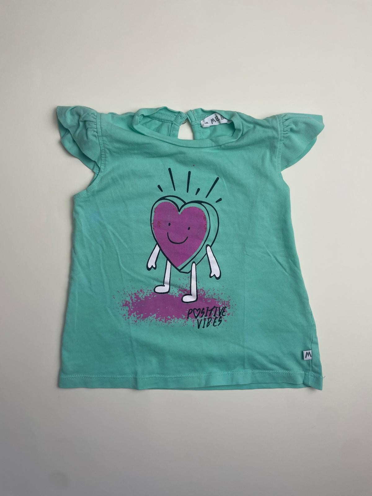 Maglietta Bambina Verde Acqua con Stampa Cuore "Positive Vibes"