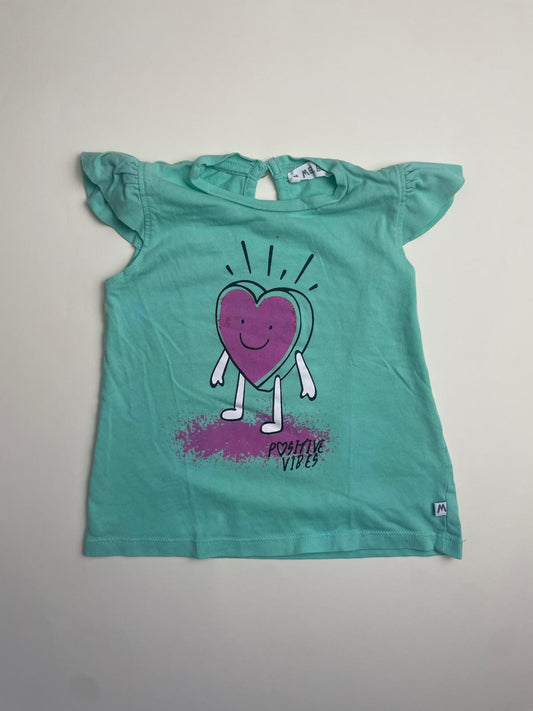 Maglietta Bambina Verde Acqua con Stampa Cuore "Positive Vibes"