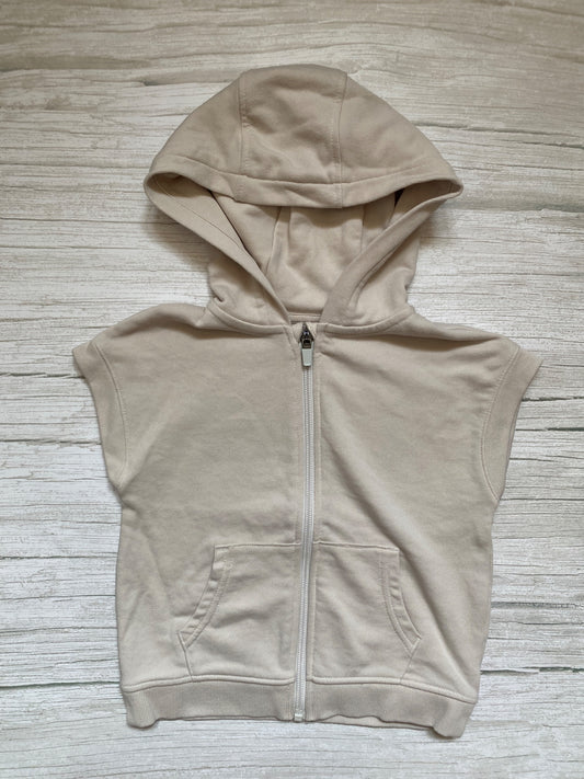 Gilet smanicato con cappuccio e zip beige