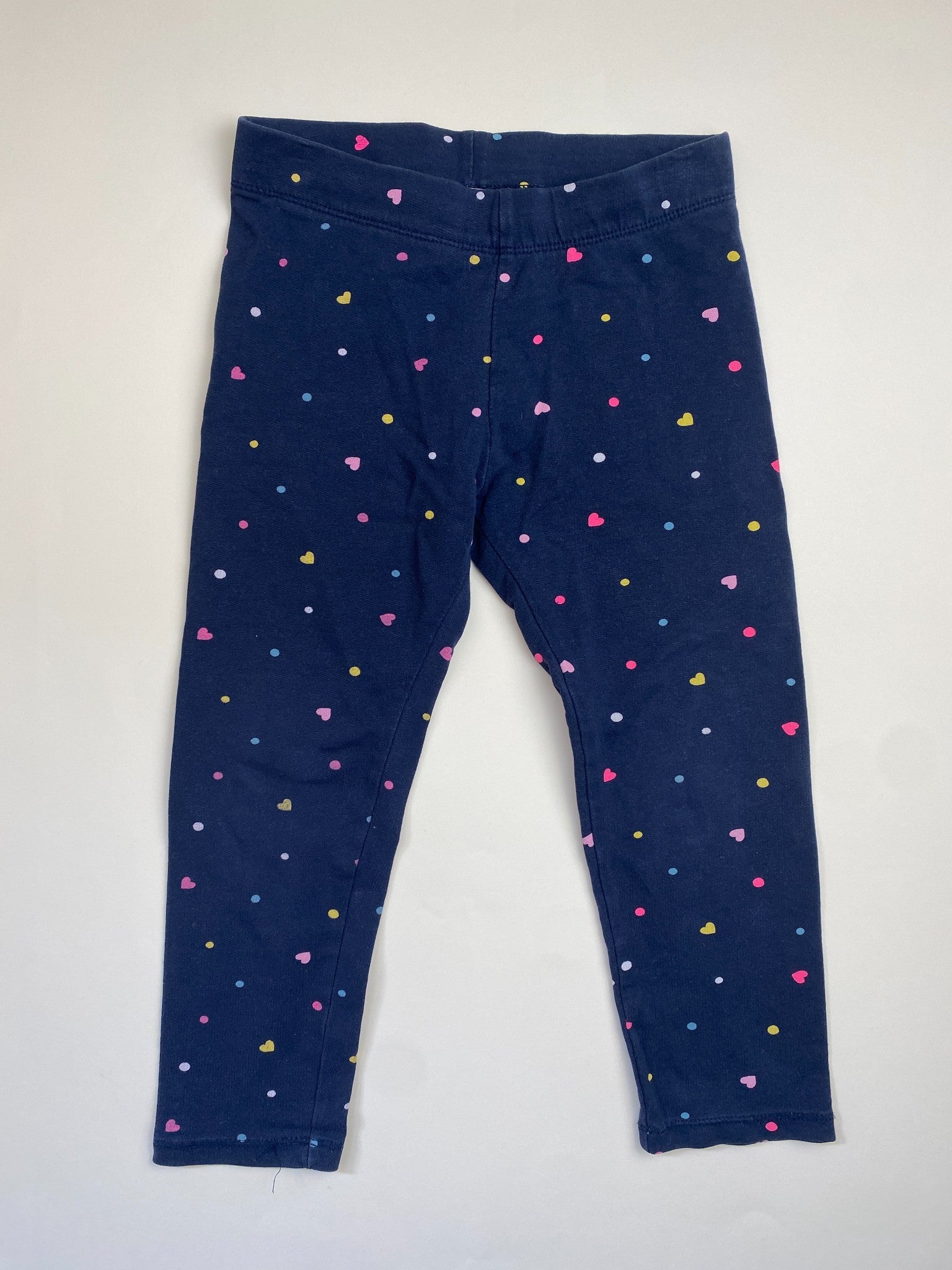 Leggings Bambina Blu Scuro con Cuori e Pois