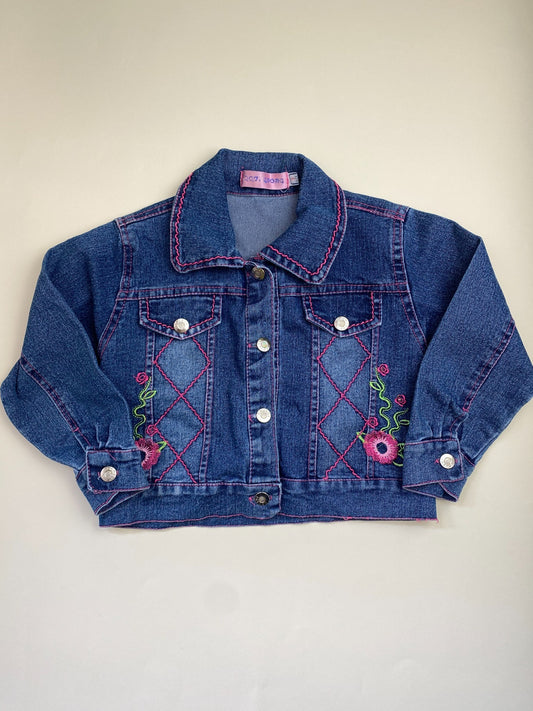 Giacca di jeans per bambina con ricami floreali