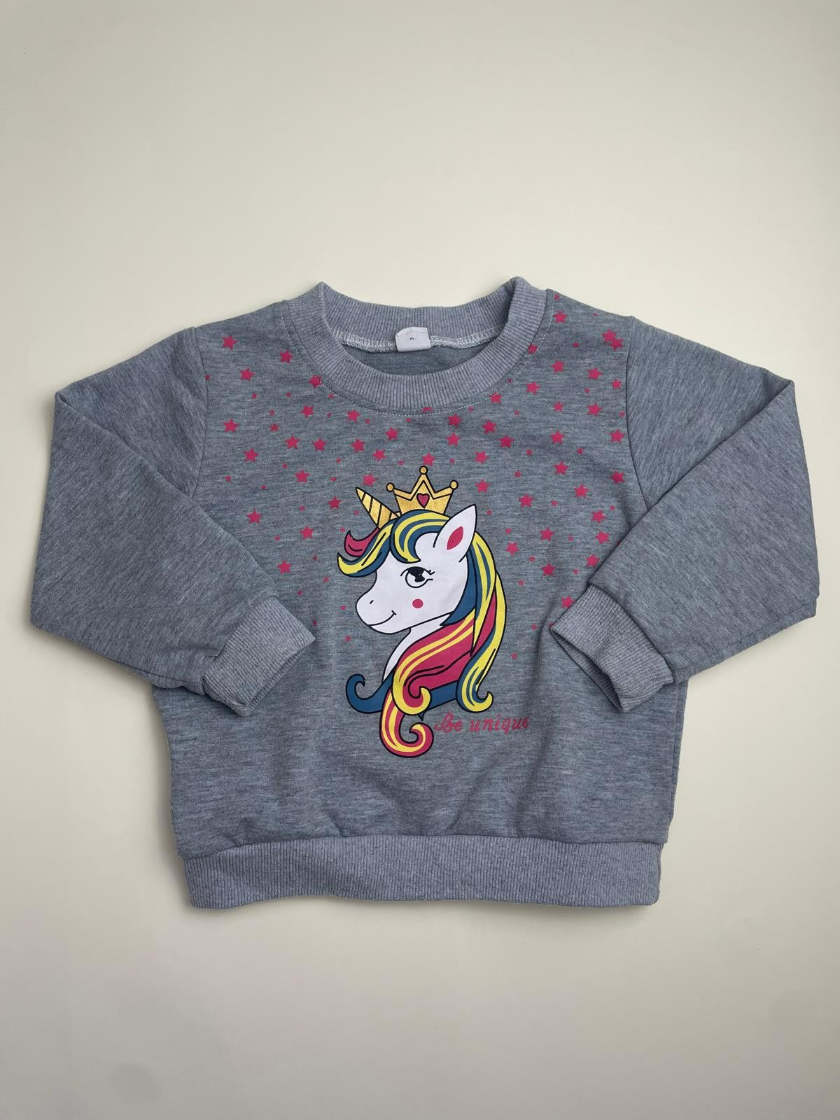 Felpa Bambina Unicorno Grigia con Stelle