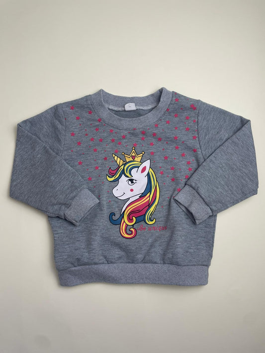 Felpa Bambina Unicorno Grigia con Stelle
