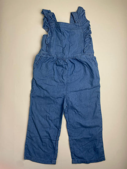 Salopette in denim leggero con spalline a balze per bambina