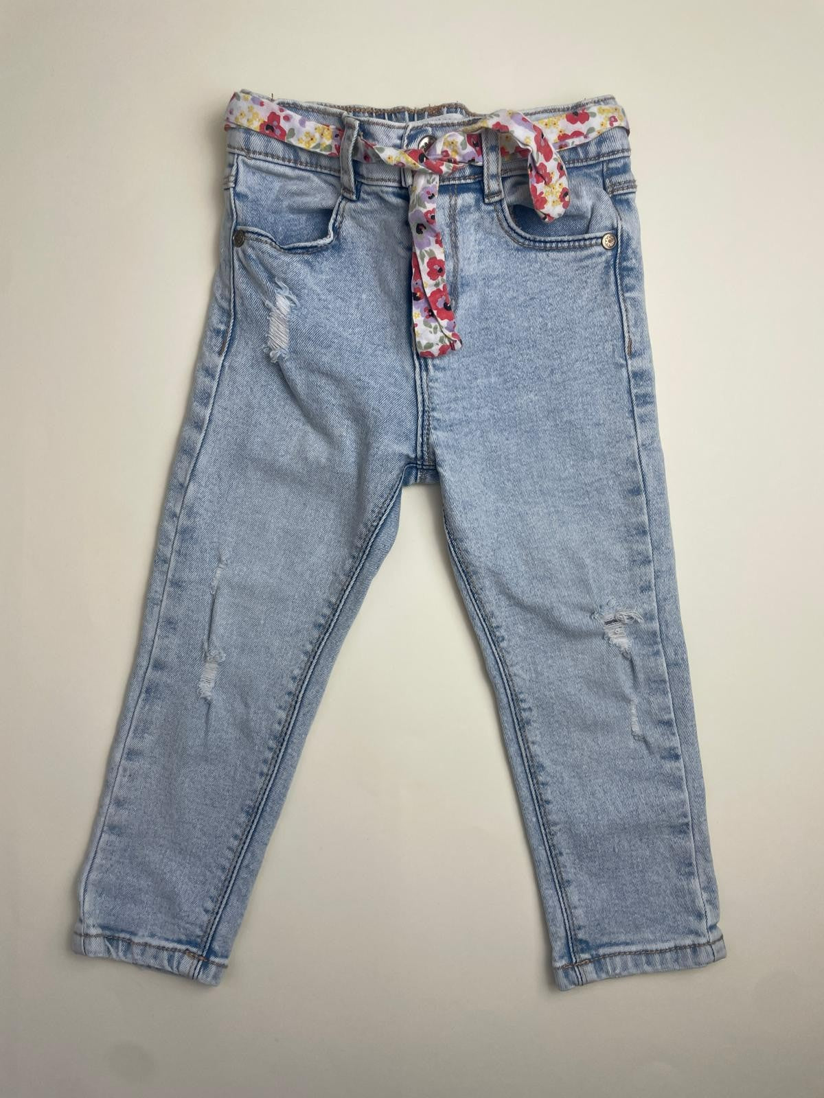 Jeans Bambina Denim Chiaro con Cintura Floreale