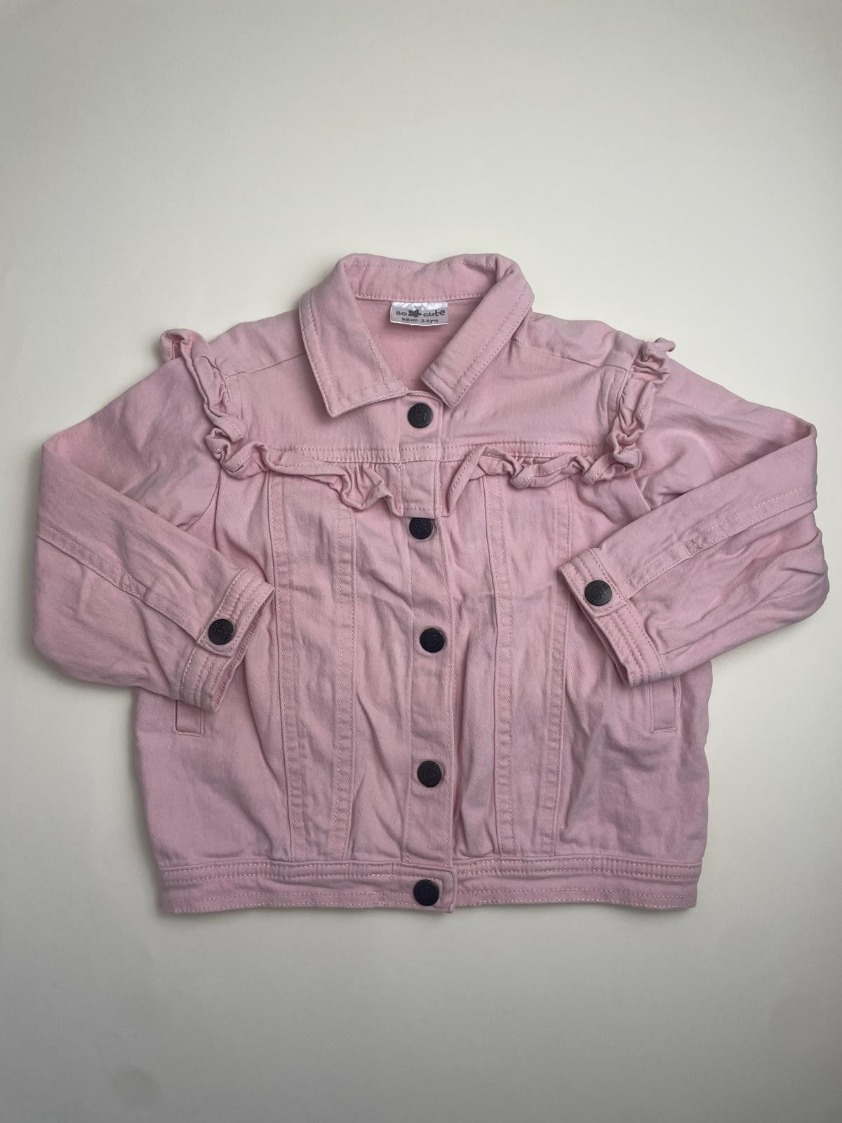 Giacca in denim rosa con volant
