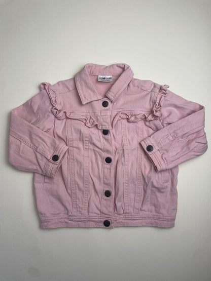 Giacca in denim rosa con volant