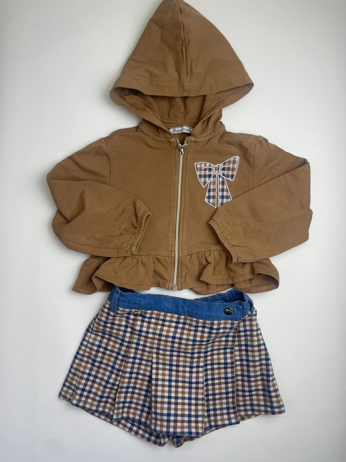 Completo Bambina Felpa con Cappuccio e gonna a pantalone Scozzese