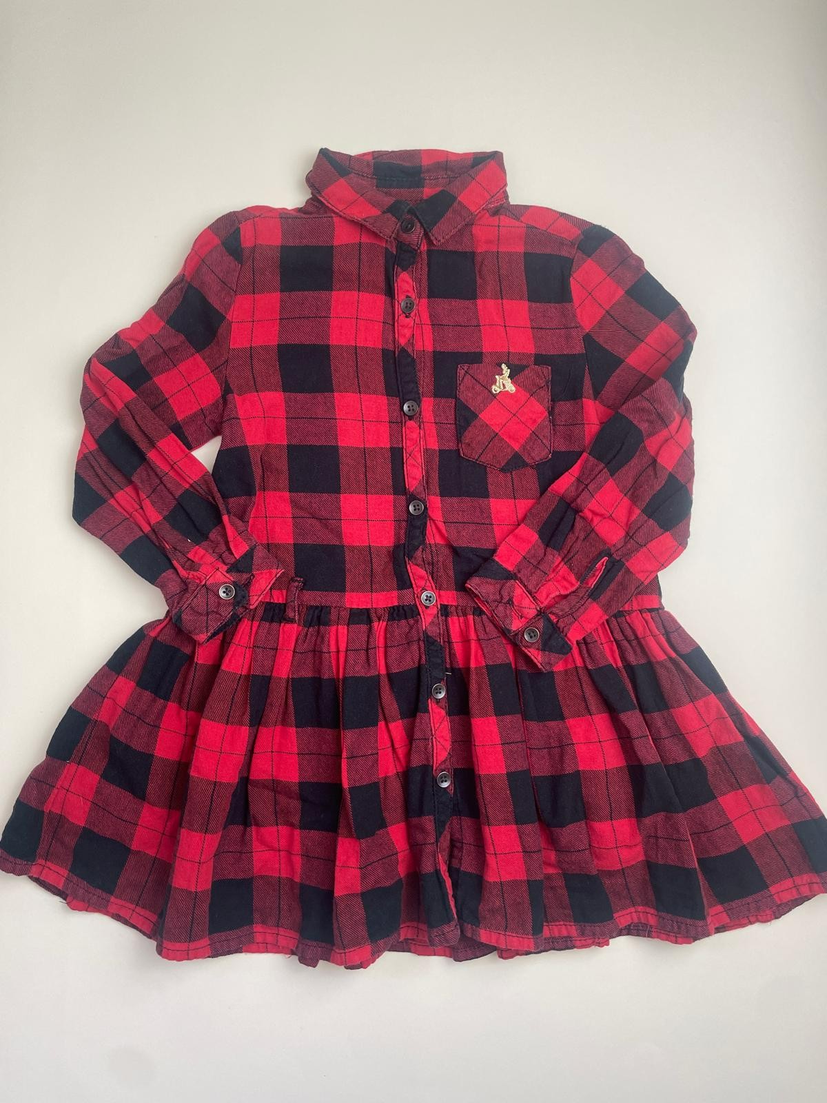 Vestito camicia a quadri scozzese rosso e nero per bambina