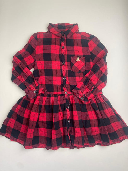 Vestito camicia a quadri scozzese rosso e nero per bambina