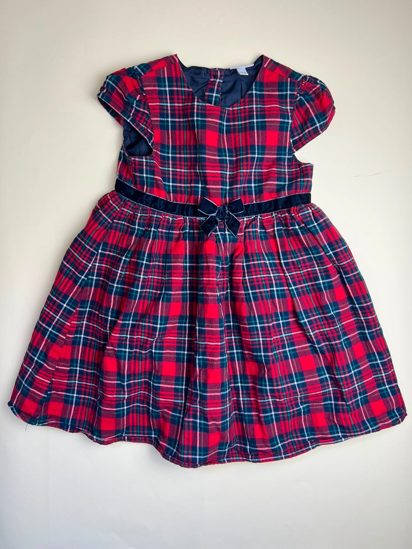 Vestito Bambina Scozzese Rosso e Blu con Fiocco