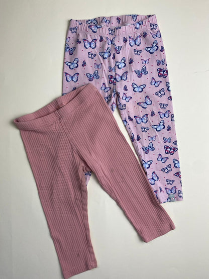 Set 2 Leggings Bambina Rosa e Fantasia Farfalle