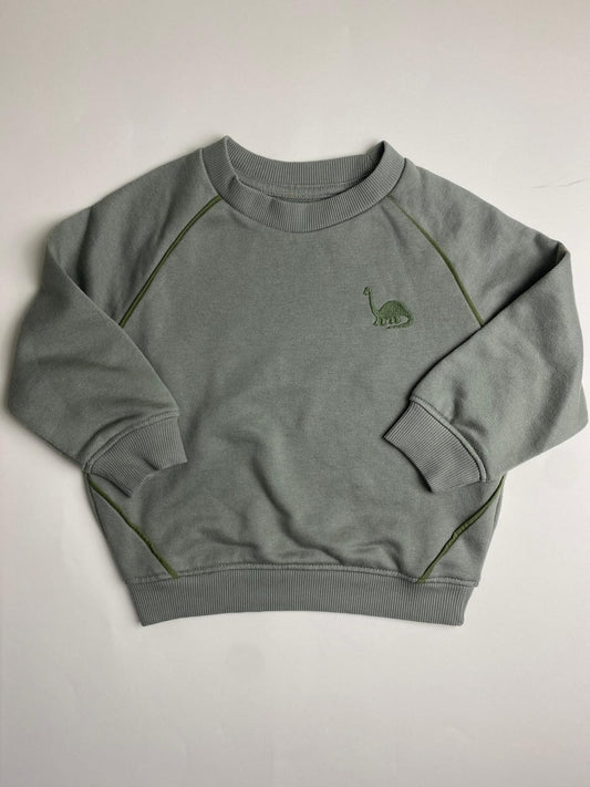 Felpa Bambino Verde Salvia con Dinosauro Ricamato